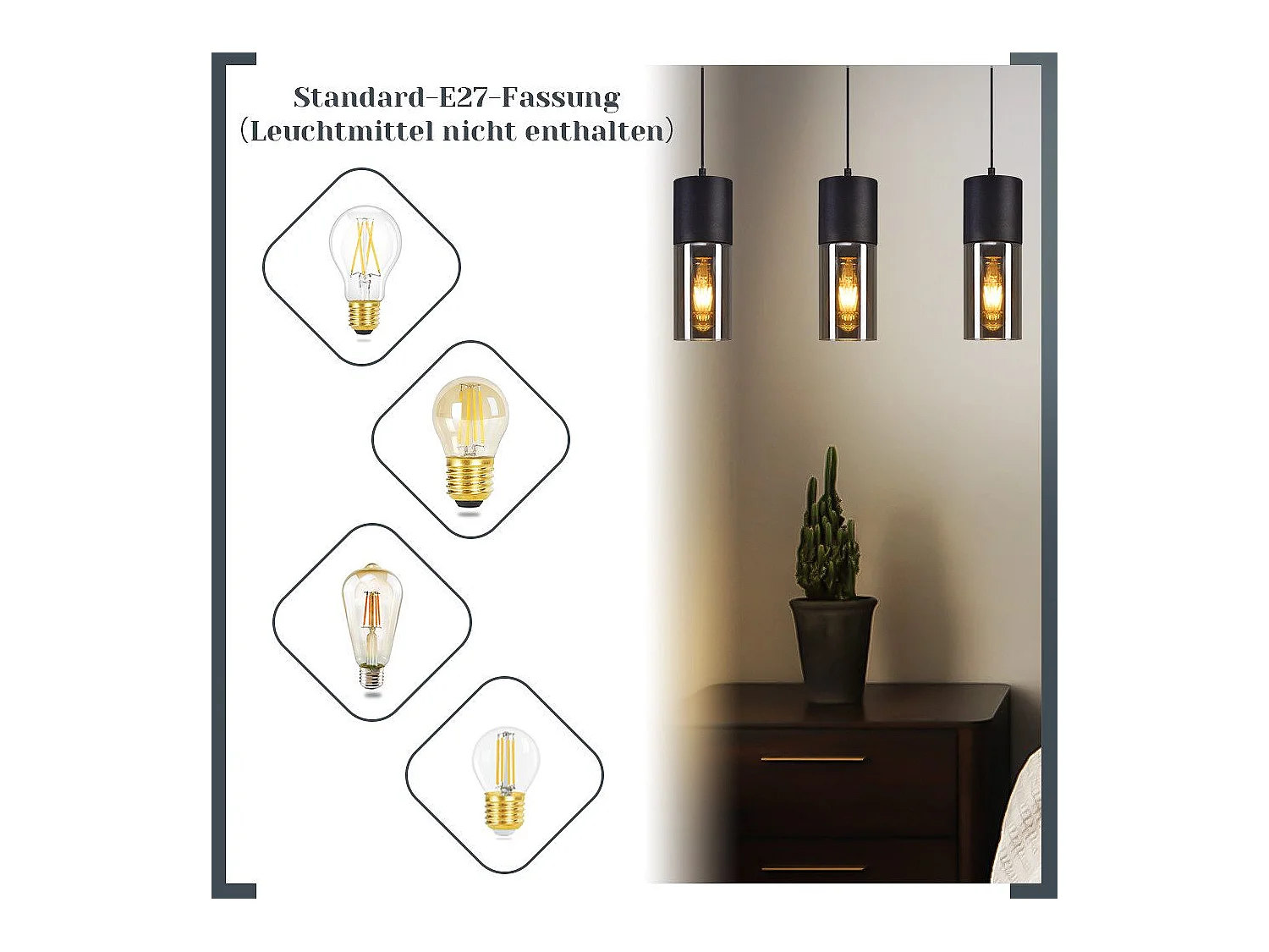 NETTLIFE Suspension table à manger suspension E27 - suspension 3 ampoules orientable LED moderne