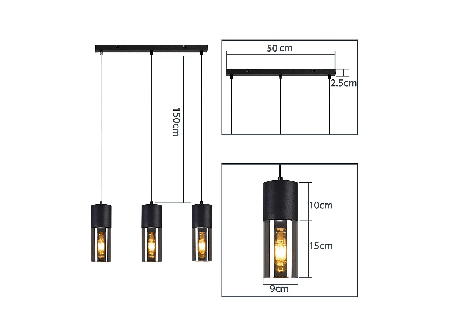 NETTLIFE Lampa wisząca na stół do jadalni E27 - nowoczesna, regulowana 3-punktowa lampa wisząca LED