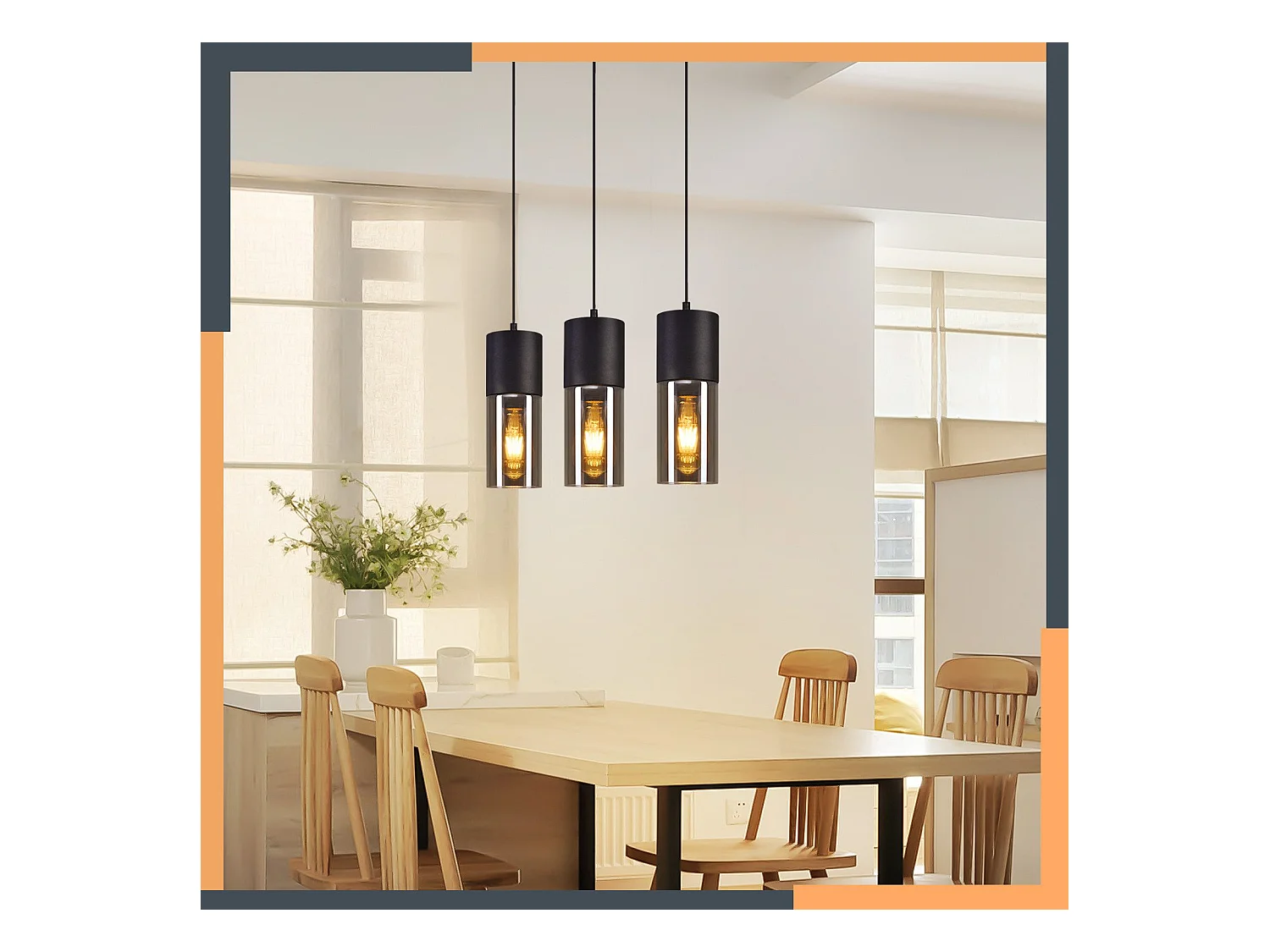 NETTLIFE Lampa wisząca na stół do jadalni E27 - nowoczesna, regulowana 3-punktowa lampa wisząca LED