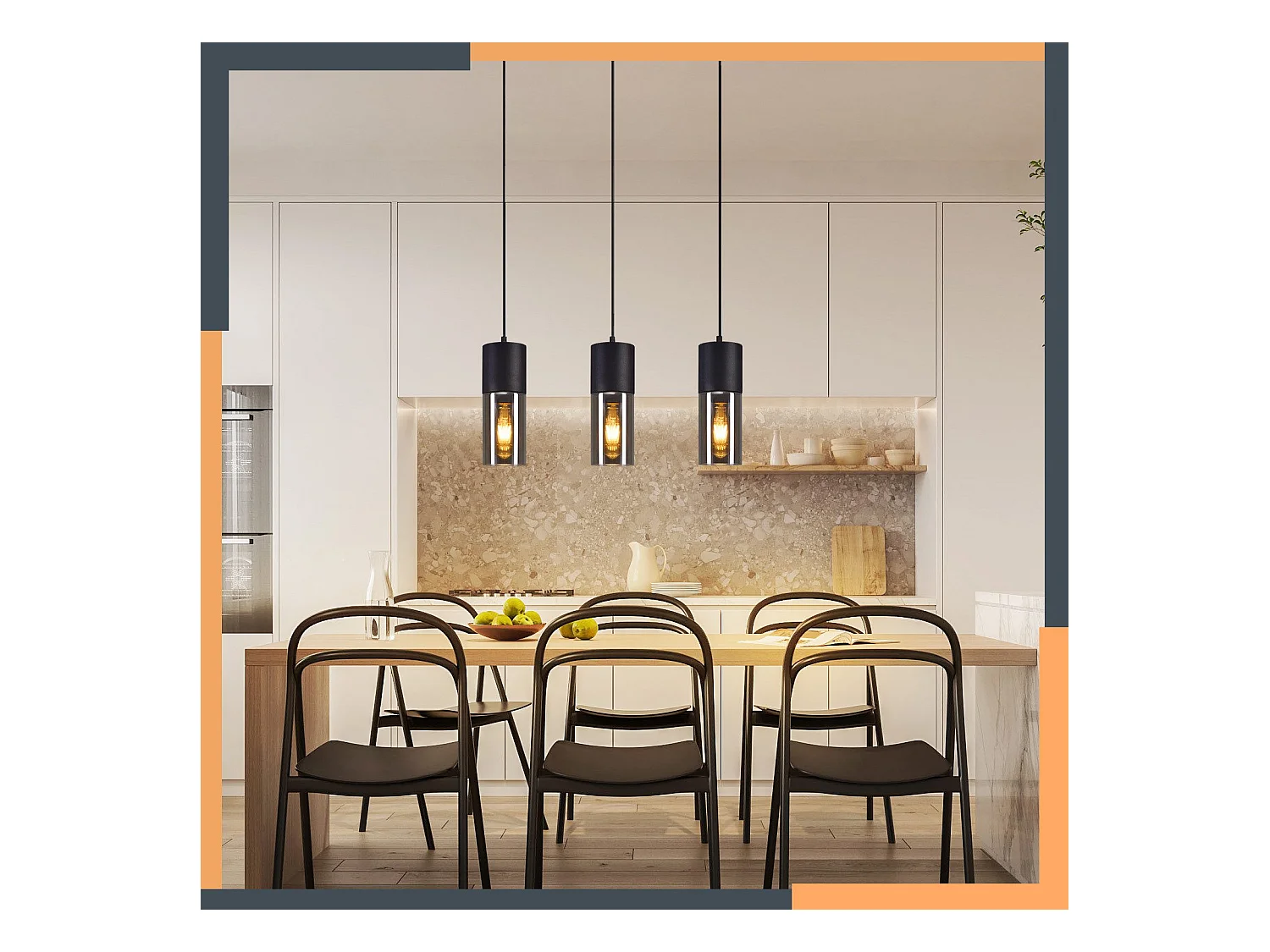 NETTLIFE Lampa wisząca na stół do jadalni E27 - nowoczesna, regulowana 3-punktowa lampa wisząca LED