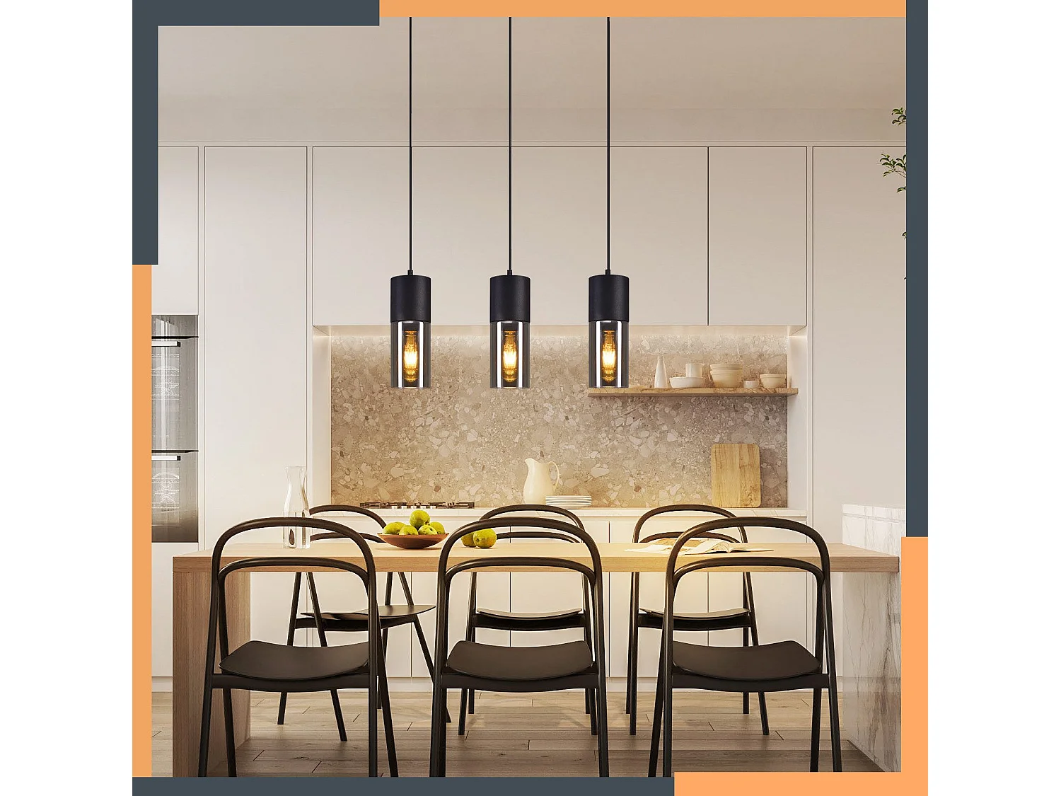 NETTLIFE Mesa de comedor suspendida E27 - Moderna suspensión de 3 bombillas LED orientables.