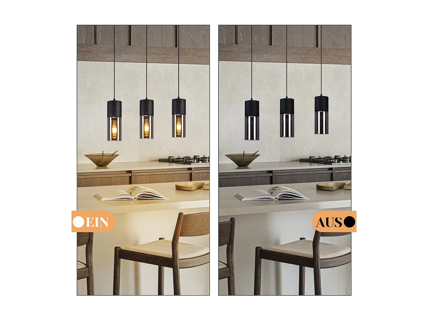 NETTLIFE Hanglamp glas - 3xE27 - rechthoekig - zwart - metalen - eettafel lampen voor trap slaapkamer - Zonder lichtbron