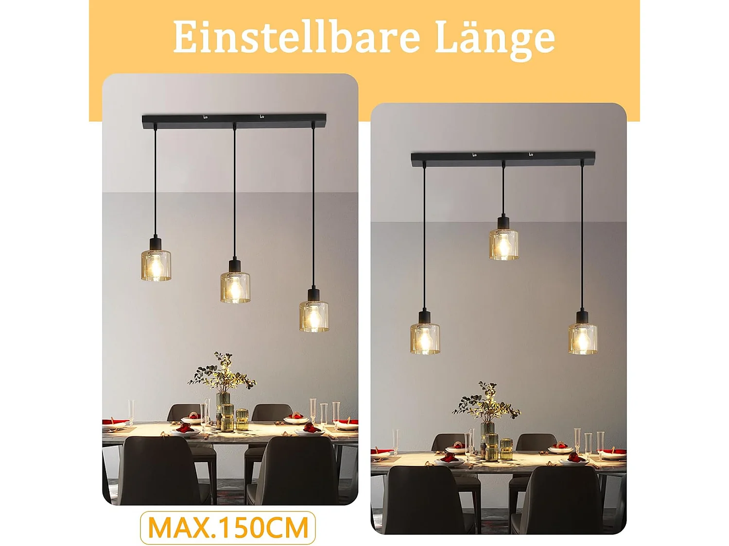 Esstisch Pendelleuchte Vintage Hängelampe 3-flammig E27 Schwarz Metall Retro