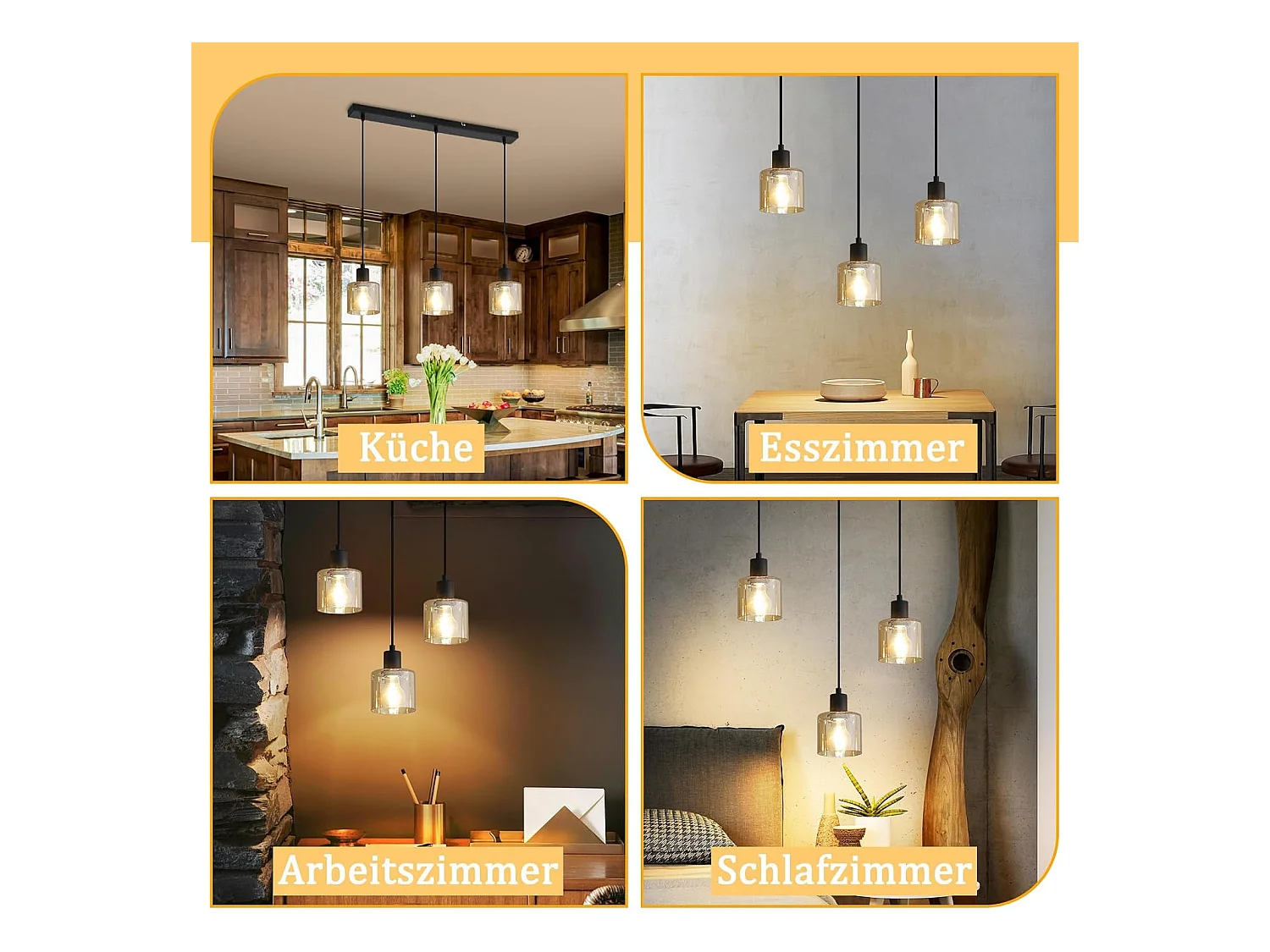 Esstisch Pendelleuchte Vintage Hängelampe 3-flammig E27 Schwarz Metall Retro