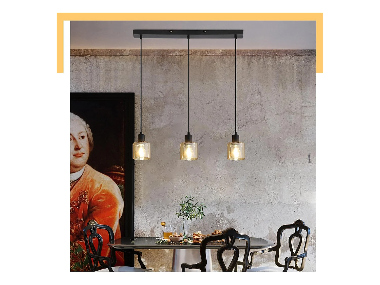 Esstisch Pendelleuchte Vintage Hängelampe 3-flammig E27 Schwarz Metall Retro