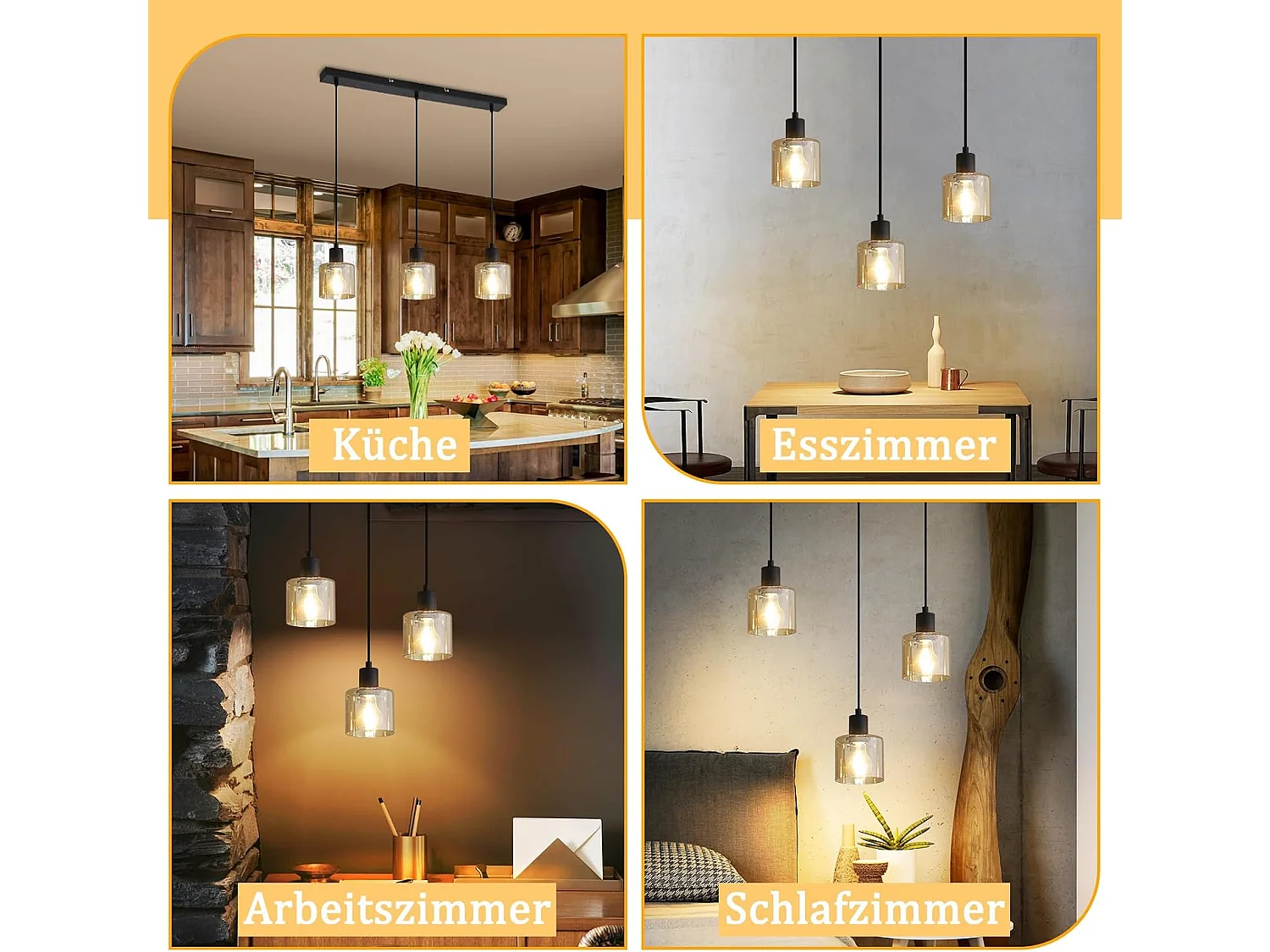 NETTLIFE Suspension table à manger lampe suspendue vintage 3 ampoules suspendues E27 métal noir rétro industriel