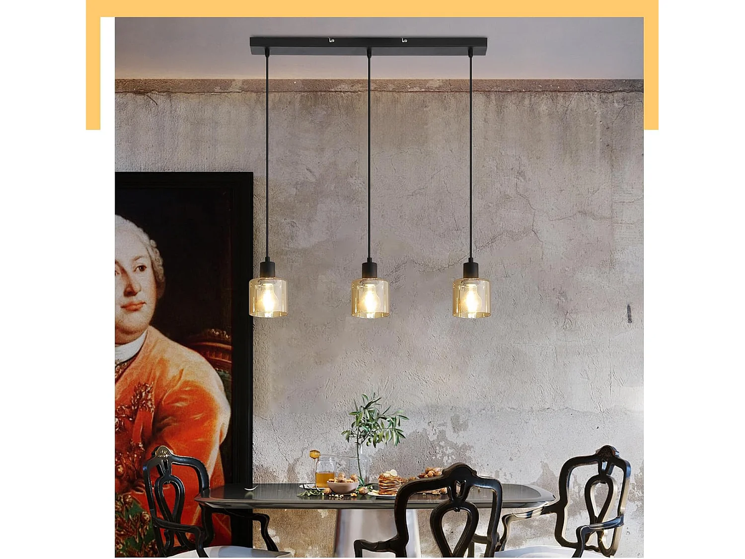 NETTLIFE Suspension table à manger lampe suspendue vintage 3 ampoules suspendues E27 métal noir rétro industriel