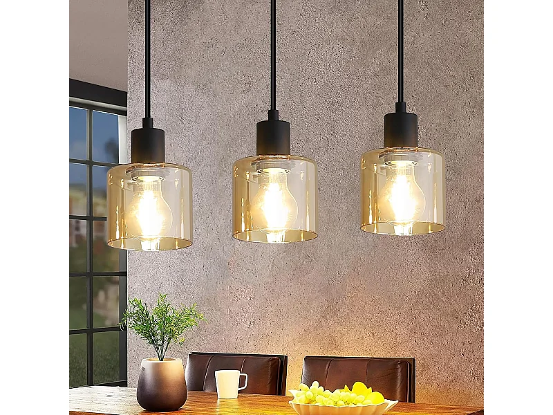 NETTLIFE Suspension table à manger lampe suspendue vintage 3 ampoules suspendues E27 métal noir rétro industriel