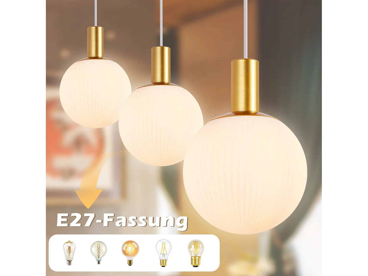 NETTLIFE Hanglamp Glas 3-Lichts E27 Fitting Wit Goud rond Modern Eettafellamp Hangend In hoogte verstelbaar 150cm voor Eetkamer | Keuken | Woonkamer | Hal