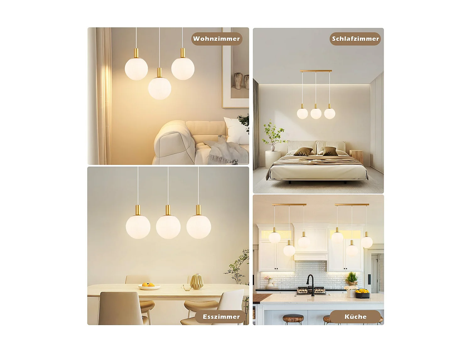 NETTLIFE Hanglamp Glas 3-Lichts E27 Fitting Wit Goud rond Modern Eettafellamp Hangend In hoogte verstelbaar 150cm voor Eetkamer | Keuken | Woonkamer | Hal