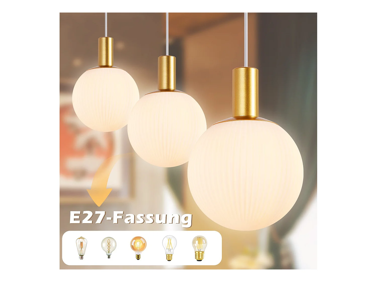 NETTLIFE Suspensión E27 o Lámpara de suspensión de 3 focos Ajustable en altura. Lámpara de suspensión moderna.