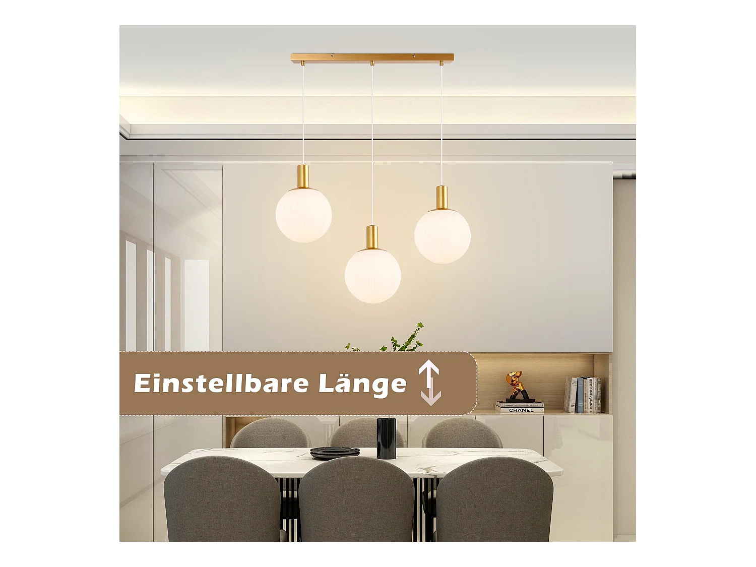 NETTLIFE Suspensión E27 o Lámpara de suspensión de 3 focos Ajustable en altura. Lámpara de suspensión moderna.