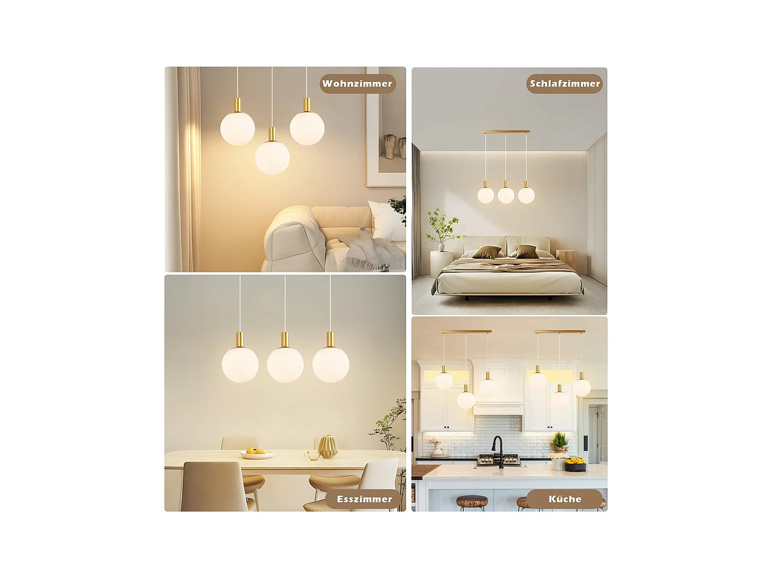 NETTLIFE Suspensión E27 o Lámpara de suspensión de 3 focos Ajustable en altura. Lámpara de suspensión moderna.