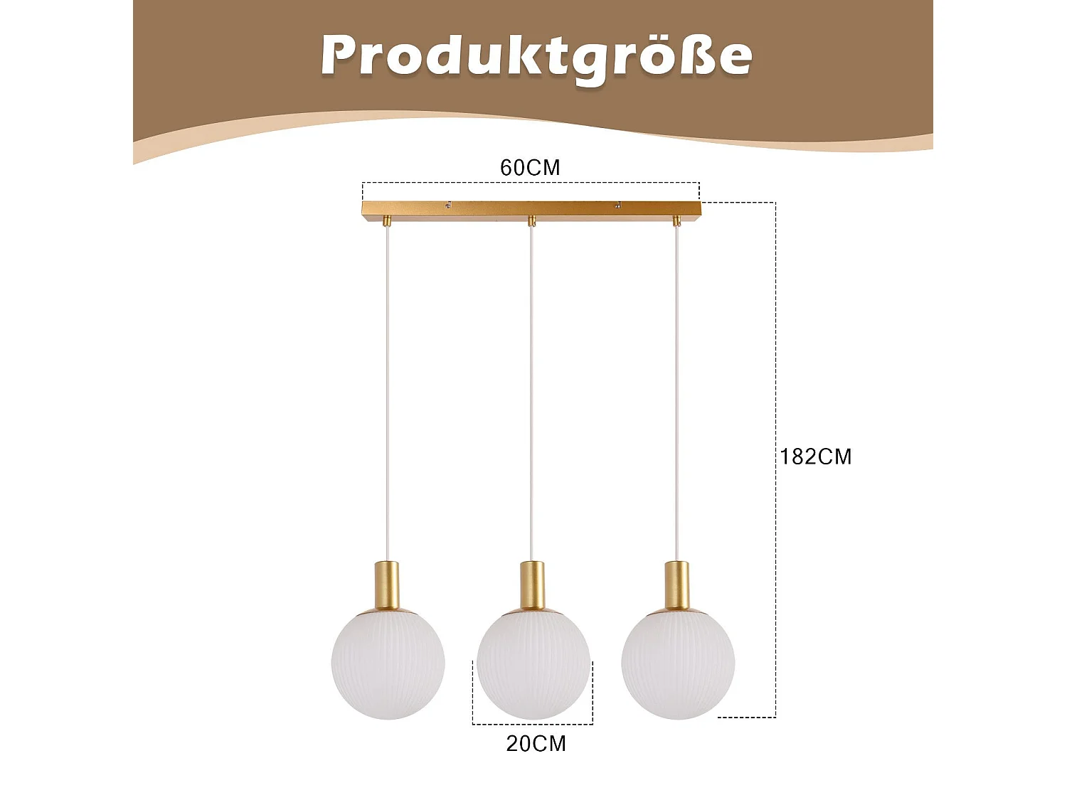 NETTLIFE Suspension E27 or Lampe à suspendre 3 feux Réglable en hauteur Lampe à suspendre Moderne