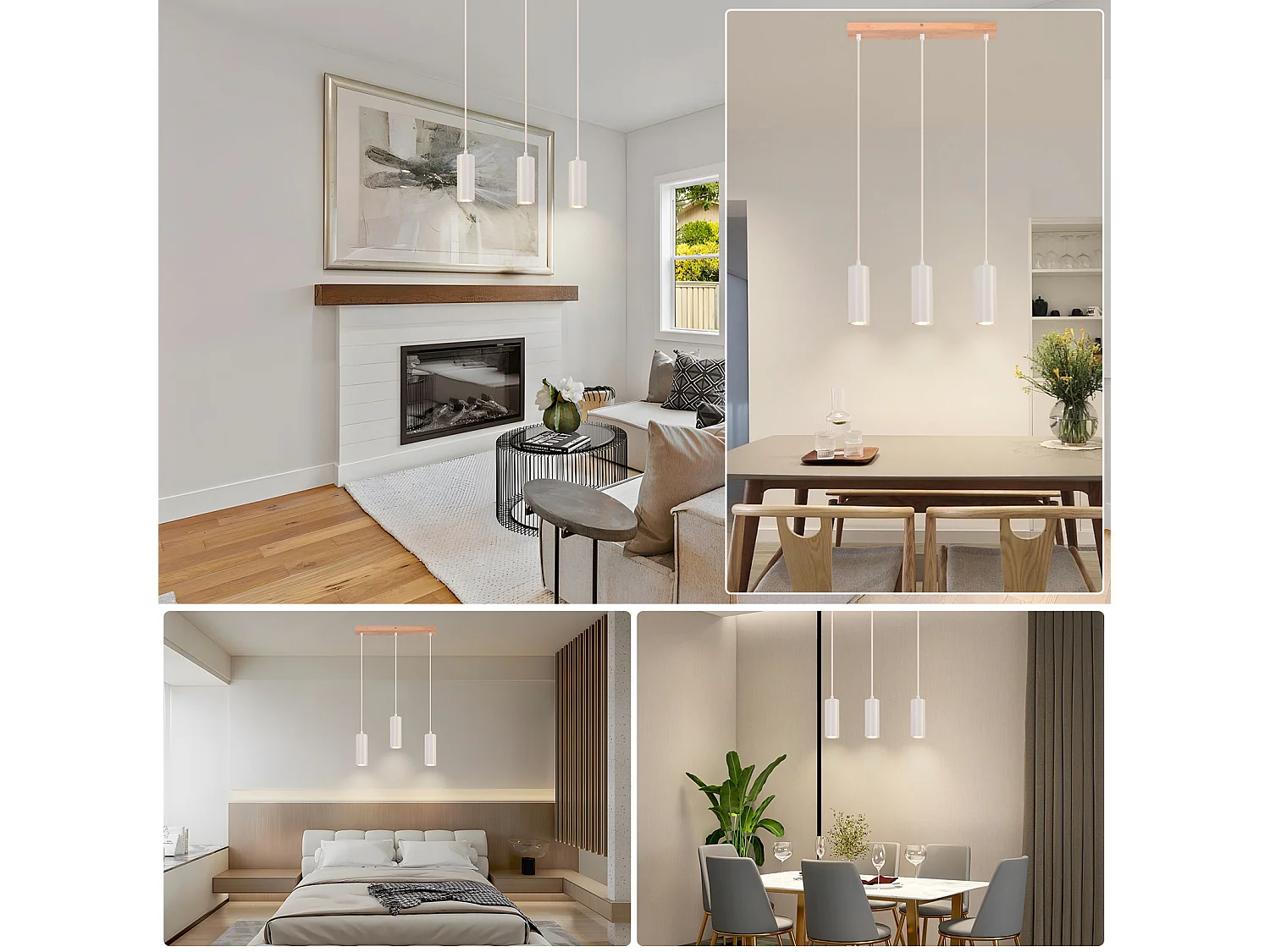 NETTLIFE 3-żarówkowa lampa wisząca do drewnianej lampy do jadalni - vintage lampa wisząca GU10