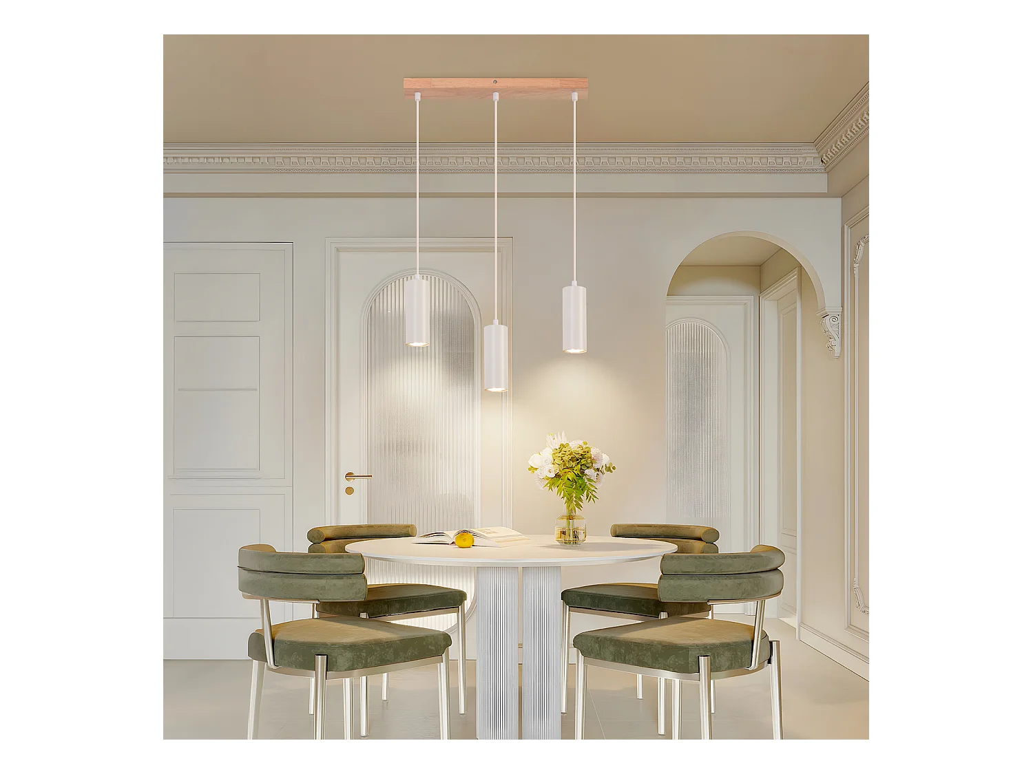 NETTLIFE Suspension 3 ampoules lampe de salle à manger bois - lampe suspendue vintage GU10