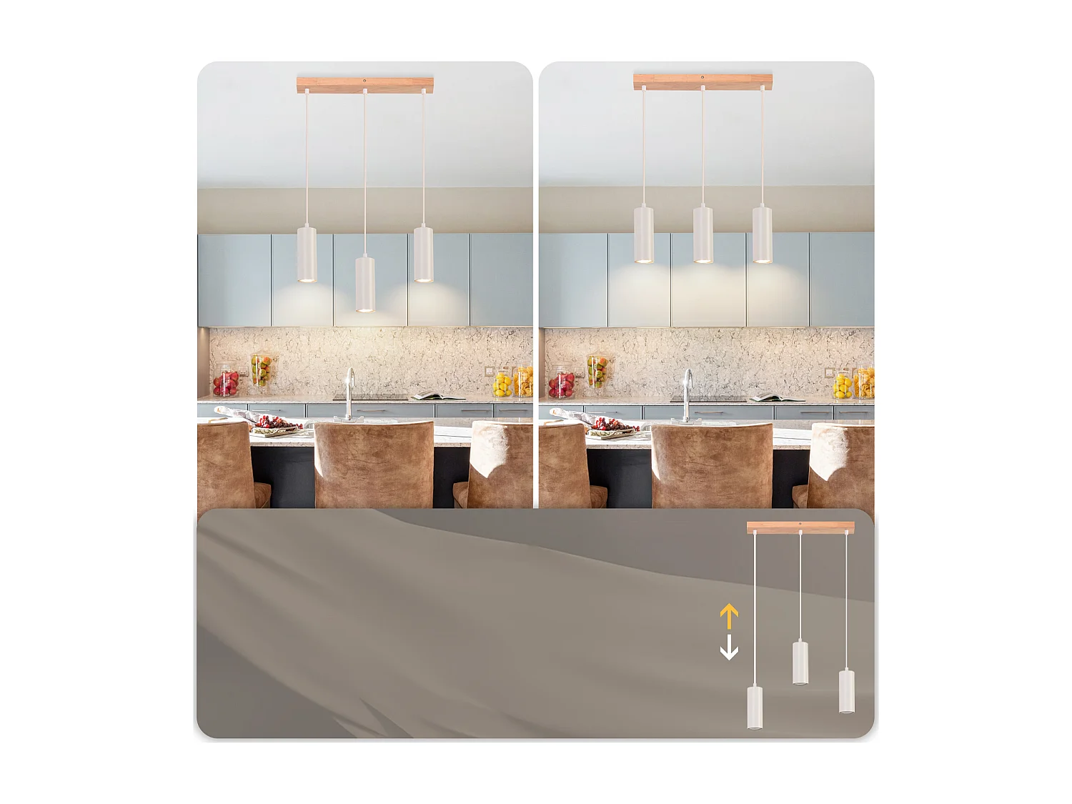 NETTLIFE Suspension 3 ampoules lampe de salle à manger bois - lampe suspendue vintage GU10