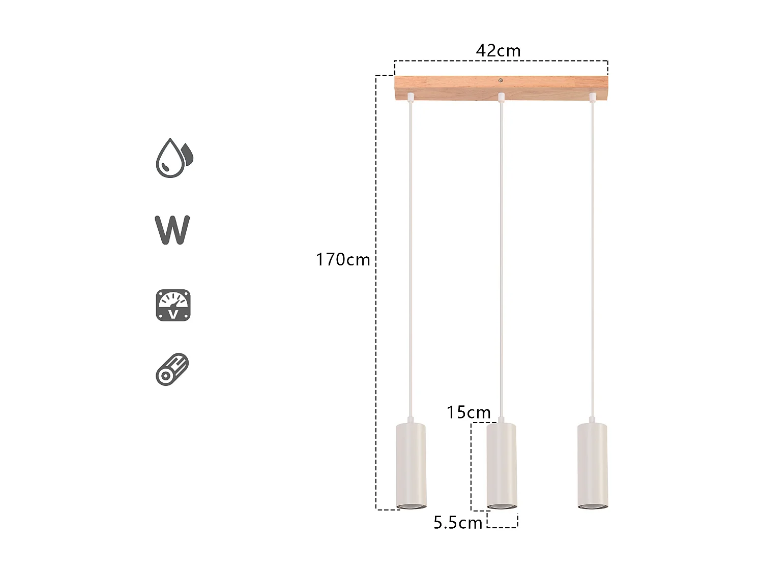 NETTLIFE Suspension 3 ampoules lampe de salle à manger bois - lampe suspendue vintage GU10