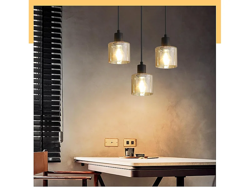 NETTLIFE Hanglamp E27 fitting 3-Lichts Bernstein rond Glas Vintage Eettafellamp 21cm Industriele Eetkamerlamp voor voor Keuken | Woonkamer | Hal | Kantoor