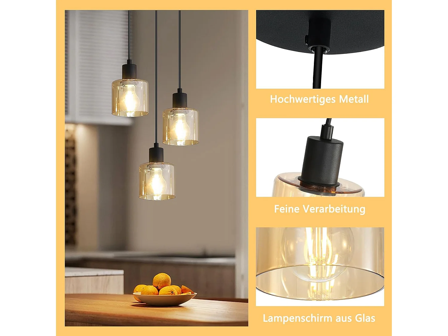 NETTLIFE Suspension Table à Manger Lampe Suspendue Vintage 3 Ampoules Lampe de Table à Manger Suspendue E27 Métal Noir Rétro Industriel