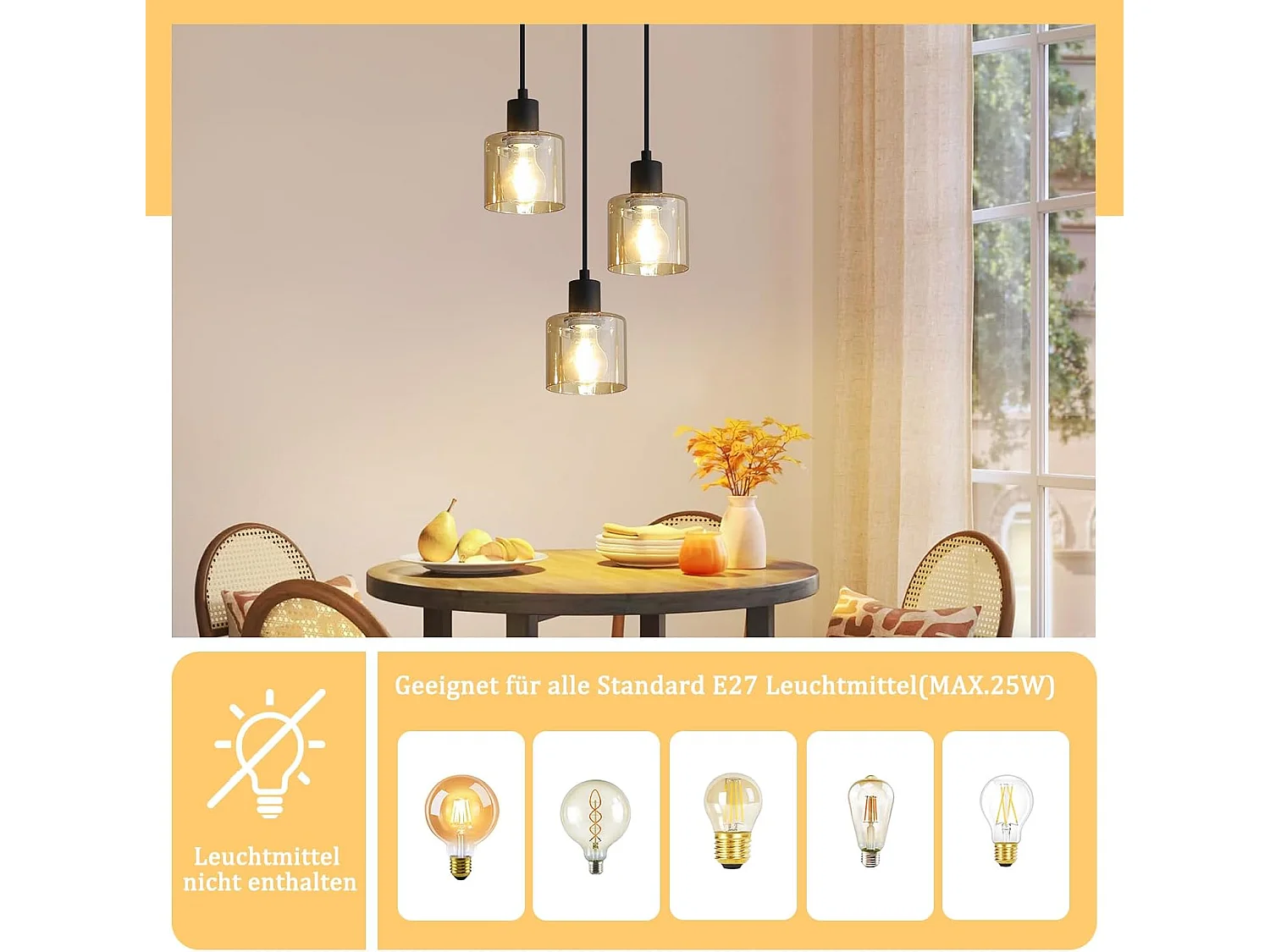 NETTLIFE Suspension Table à Manger Lampe Suspendue Vintage 3 Ampoules Lampe de Table à Manger Suspendue E27 Métal Noir Rétro Industriel