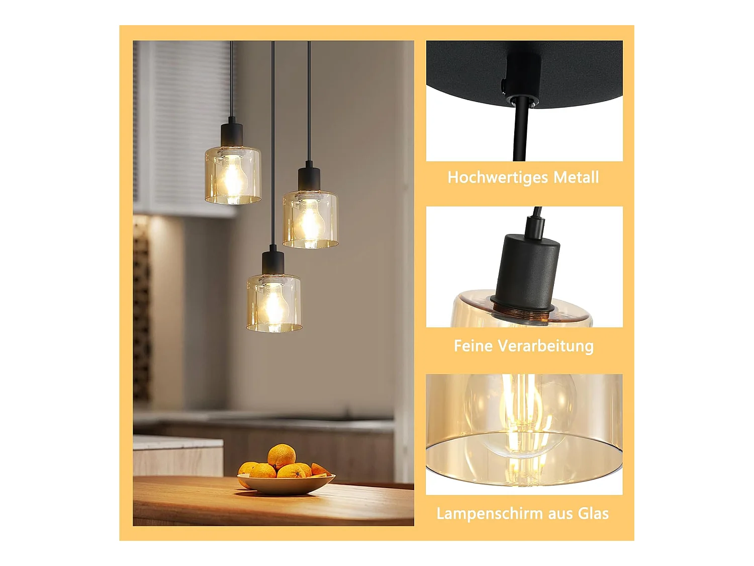 Esstisch Pendelleuchte Vintage Hängelampe 3-flammig E27 Hängende Esstischlampe