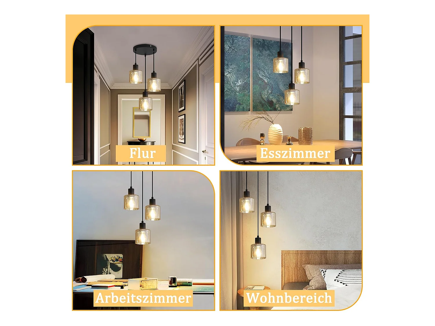 Esstisch Pendelleuchte Vintage Hängelampe 3-flammig E27 Hängende Esstischlampe