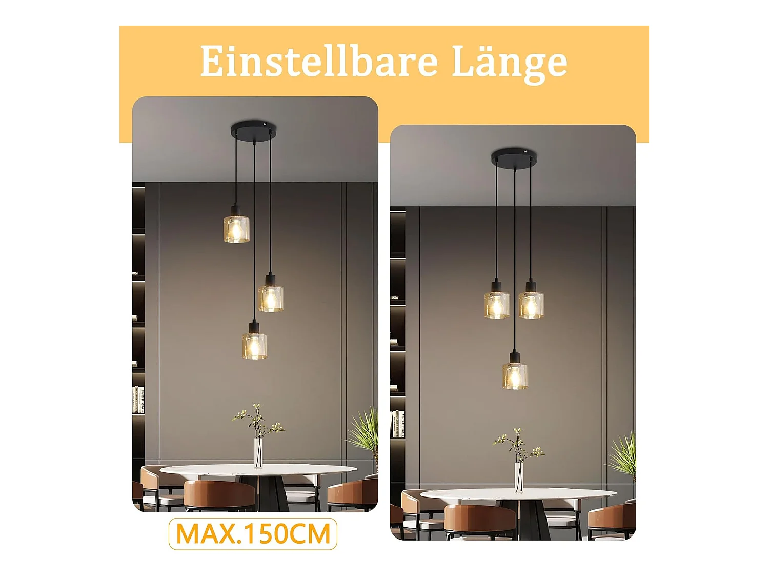 Esstisch Pendelleuchte Vintage Hängelampe 3-flammig E27 Hängende Esstischlampe