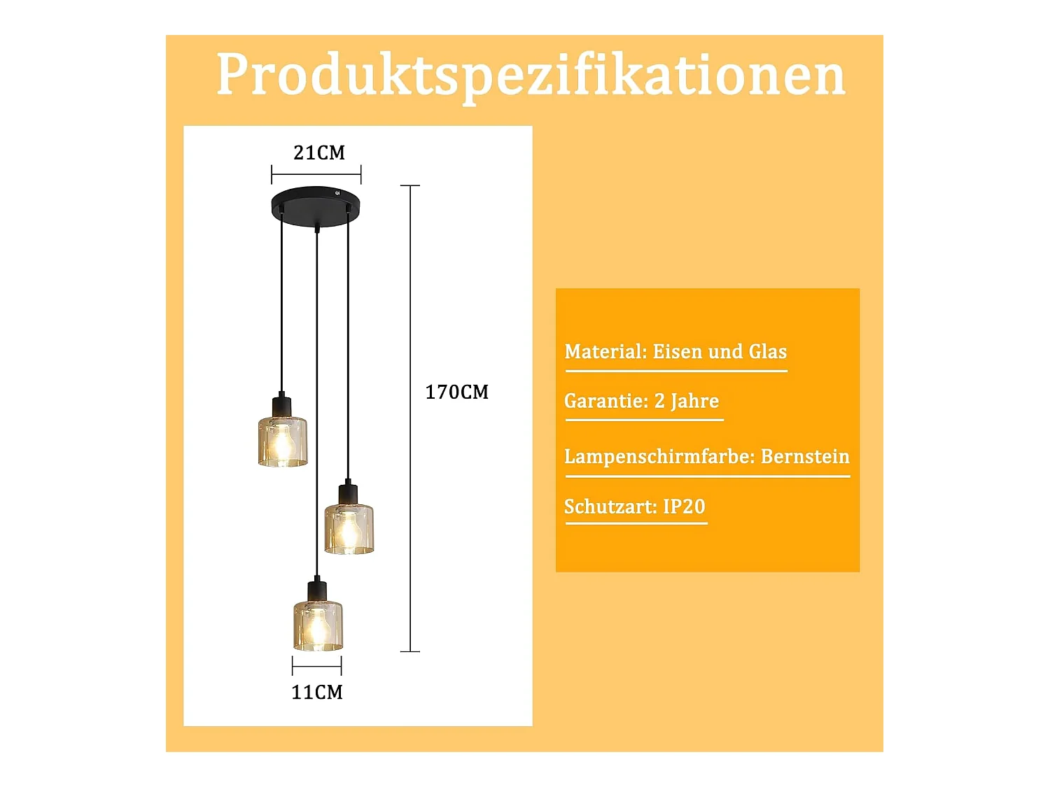 Esstisch Pendelleuchte Vintage Hängelampe 3-flammig E27 Hängende Esstischlampe