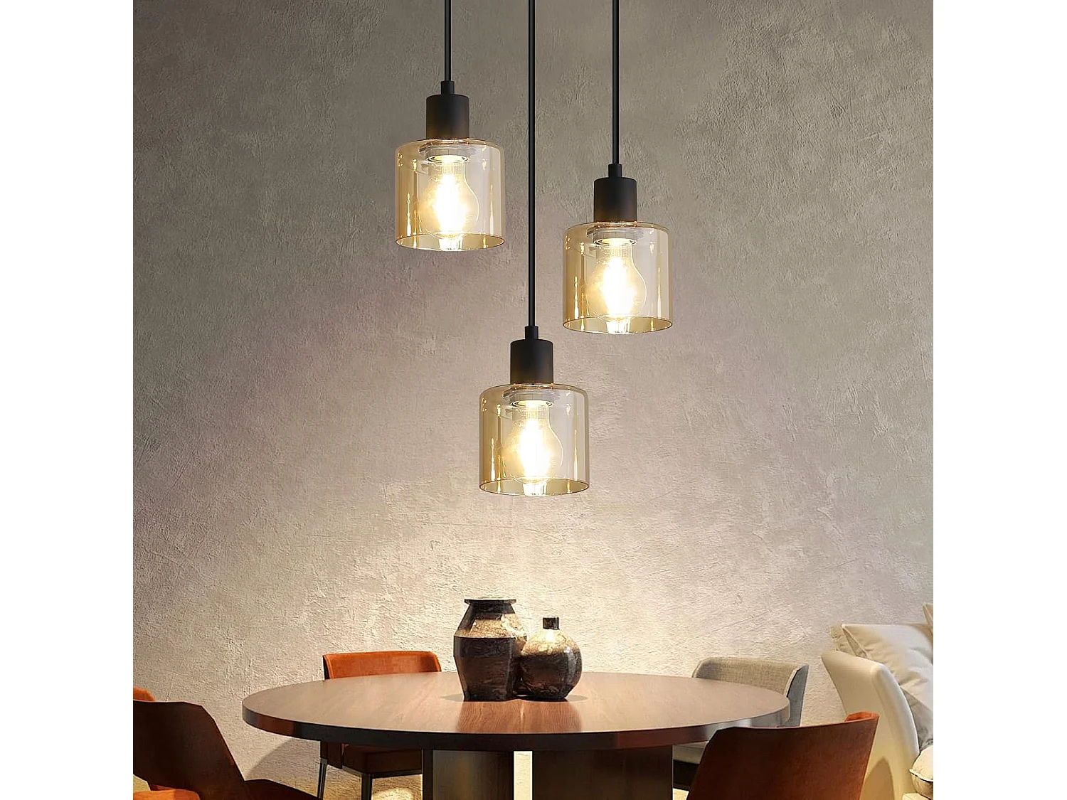 NETTLIFE Mesa de comedor suspendida. Lámpara colgante vintage con 3 bombillas. Lámpara de mesa de comedor suspendida, E27, metal negro, retro industrial.