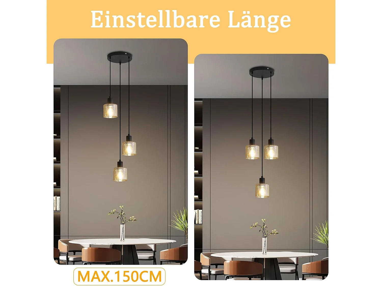 NETTLIFE Mesa de comedor suspendida. Lámpara colgante vintage con 3 bombillas. Lámpara de mesa de comedor suspendida, E27, metal negro, retro industrial.