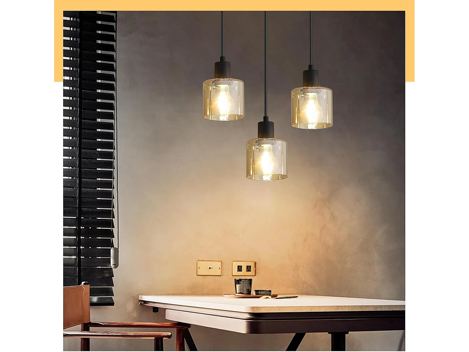 NETTLIFE Hanglamp E27 fitting 3-Lichts Bernstein rond Glas Vintage Eettafellamp 21cm Industriele Eetkamerlamp voor voor Keuken | Woonkamer | Hal | Kantoor