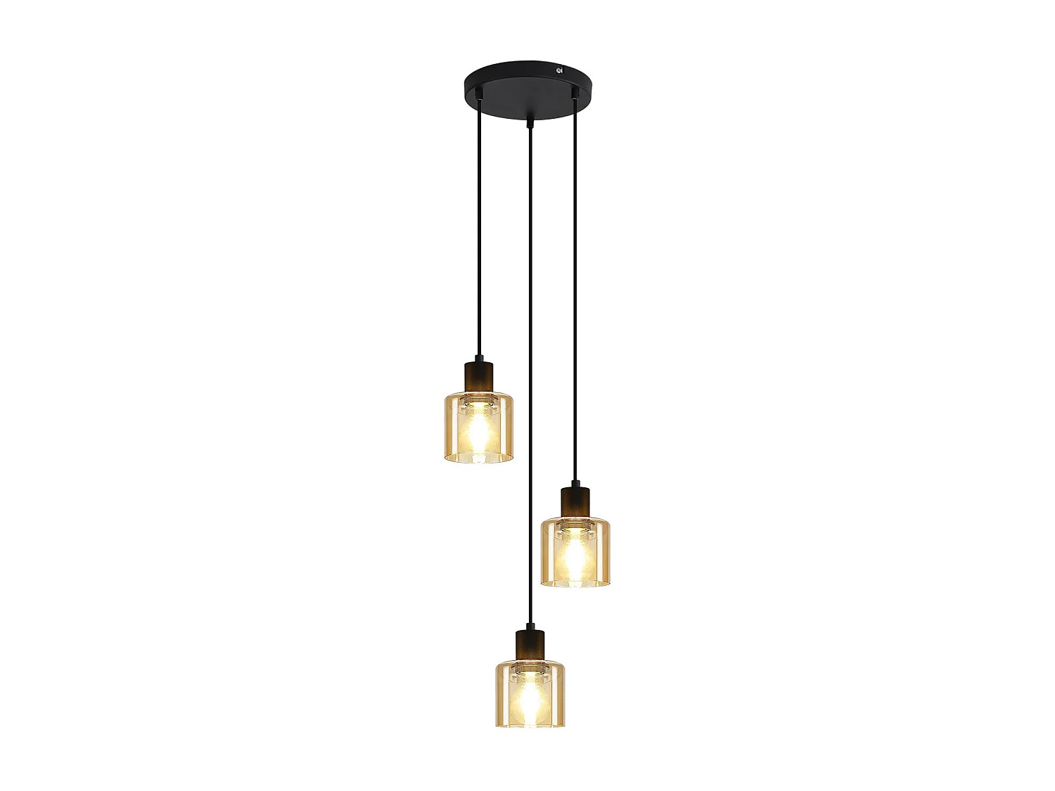 NETTLIFE Hanglamp E27 fitting 3-Lichts Bernstein rond Glas Vintage Eettafellamp 21cm Industriele Eetkamerlamp voor voor Keuken | Woonkamer | Hal | Kantoor