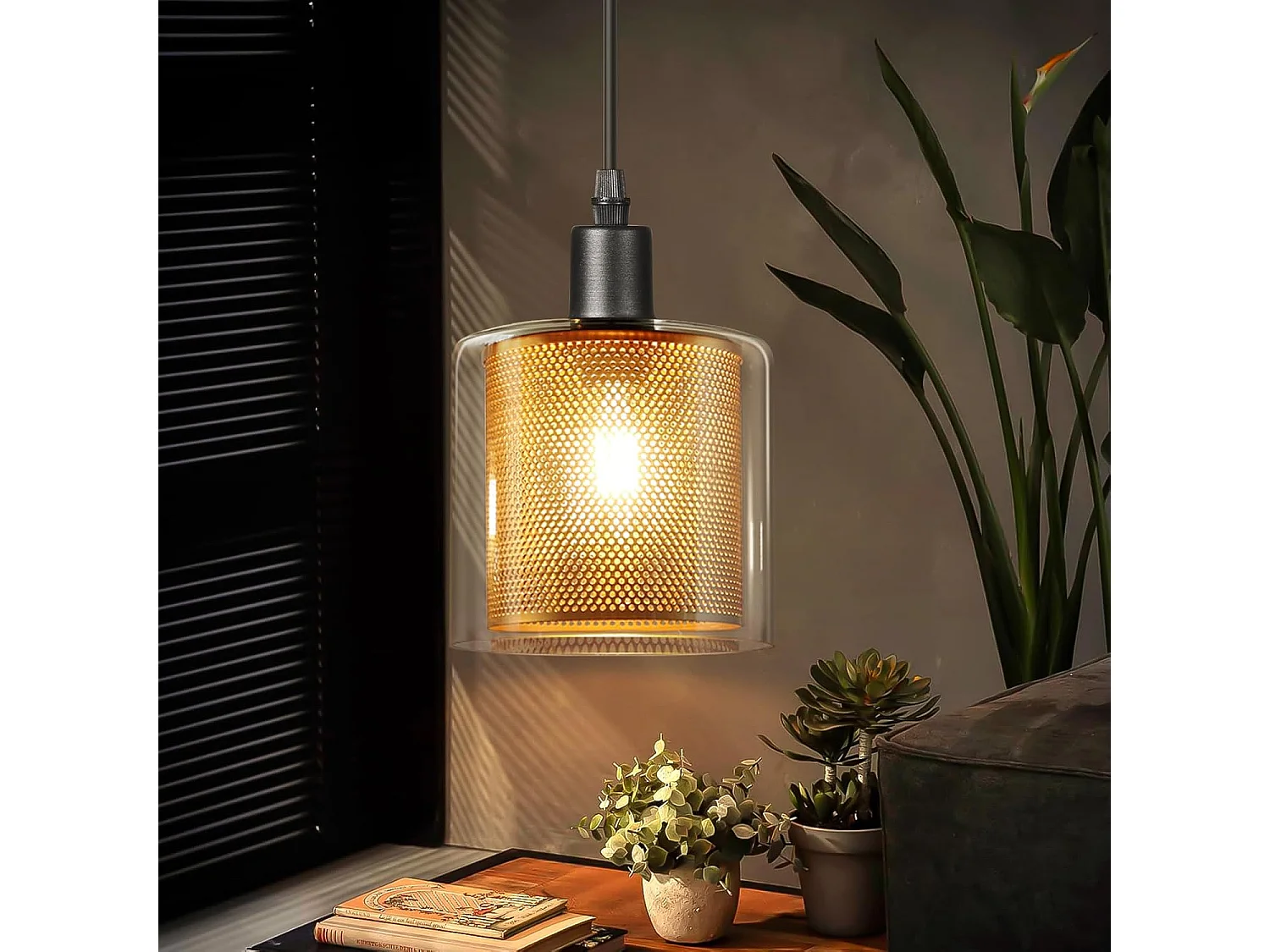 NETTLIFE Vintage Hängeleuchte für Esstisch - 1 E14 Glühbirne Max 40W Retro Glas Schwarz Gold Industrie