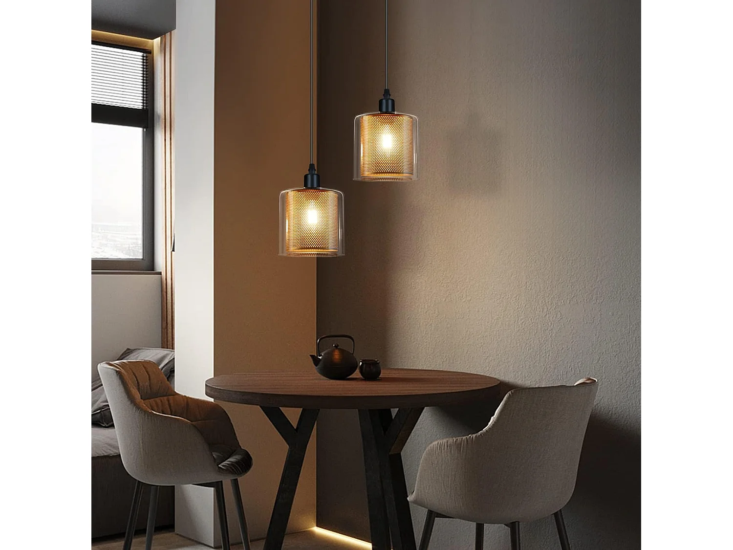 NETTLIFE Vintage Hängeleuchte für Esstisch - 1 E14 Glühbirne Max 40W Retro Glas Schwarz Gold Industrie