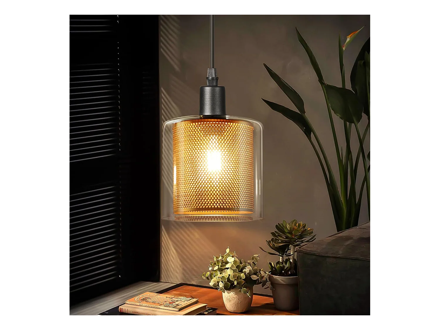 NETTLIFE Suspension vintage table à manger lampe suspendue - 1 ampoule E14 Max 40W rétro verre métal noir or industriel