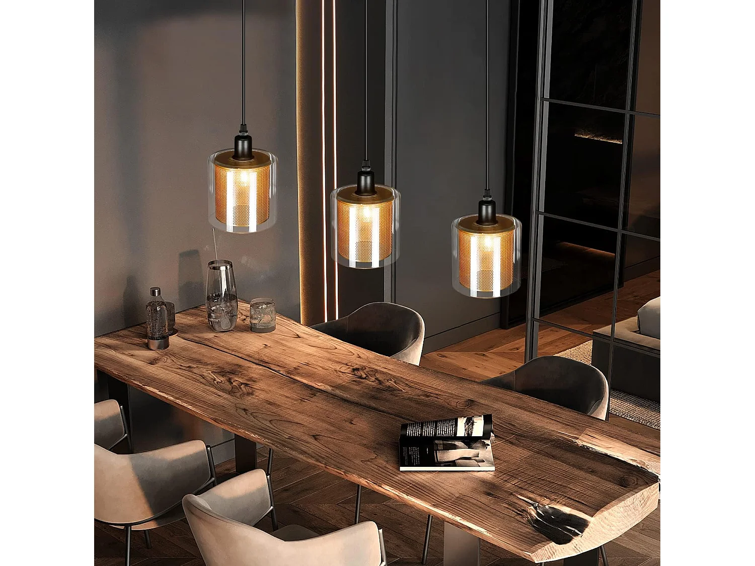 NETTLIFE Hanglamp E14 Fitting zwart goud vintage eettafel hanglamp glas metalen eetkamerlamp industriële hanglamp voor woonkamer | studeerkamer | eetkamer Max.40W