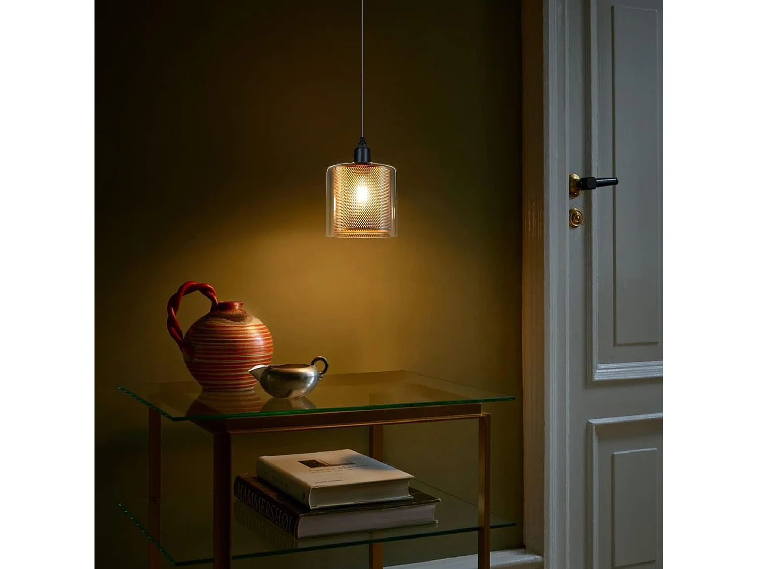 NETTLIFE Suspension vintage table à manger lampe suspendue - 1 ampoule E14 Max 40W rétro verre métal noir or industriel