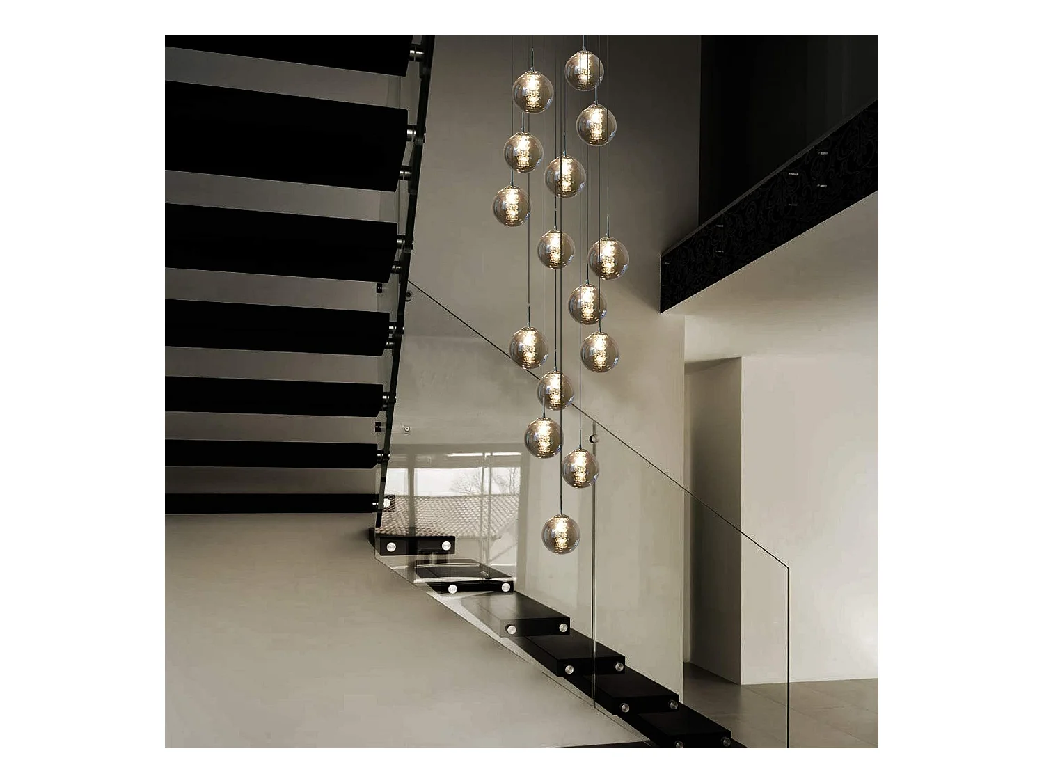 NETTLIFE Suspension Hauteur réglable table à manger Suspension en verre -Lampe suspendue Cage d'escalier Moderne Lustre à 15 flammes de