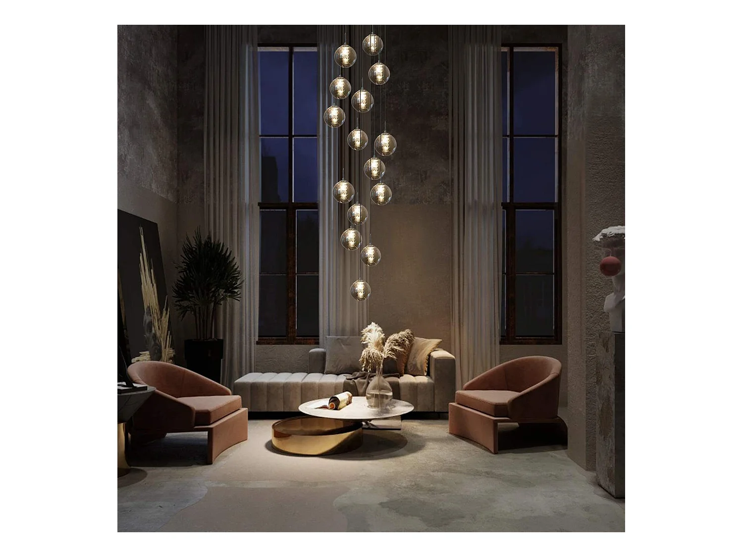 NETTLIFE. Colgante para mesa de comedor de altura ajustable. Colgante de vidrio. -Lámpara colgante. Moderno para jaula de escalera. Lustrera de 15 llamas.