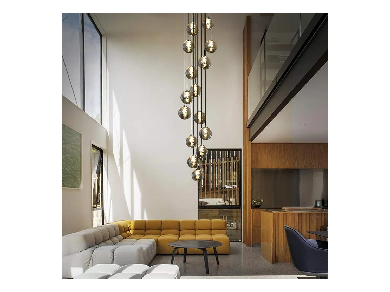 NETTLIFE. Colgante para mesa de comedor de altura ajustable. Colgante de vidrio. -Lámpara colgante. Moderno para jaula de escalera. Lustrera de 15 llamas.