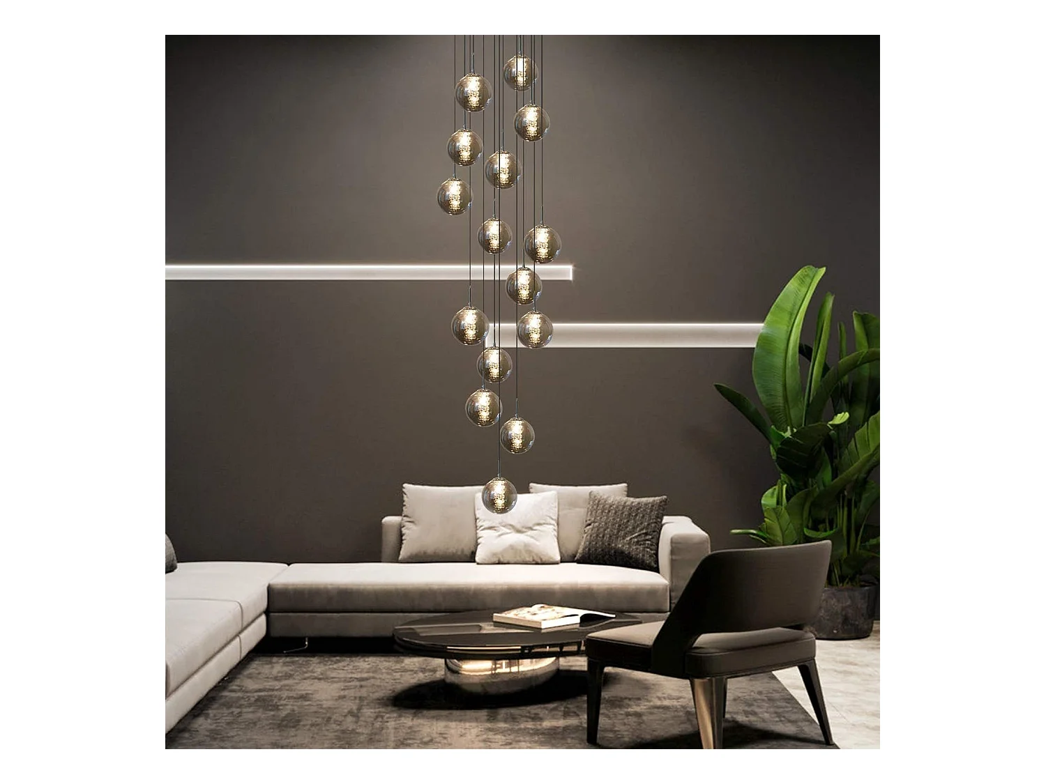 NETTLIFE. Colgante para mesa de comedor de altura ajustable. Colgante de vidrio. -Lámpara colgante. Moderno para jaula de escalera. Lustrera de 15 llamas.