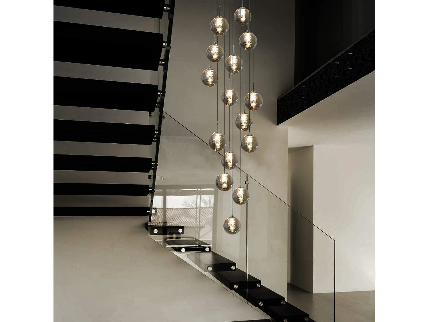 NETTLIFE Suspension Hauteur réglable table à manger Suspension en verre -Lampe suspendue Cage d'escalier Moderne Lustre à 15 flammes de