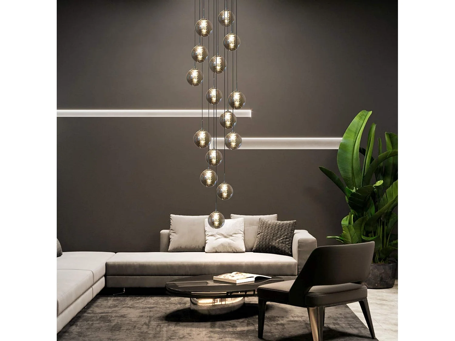 NETTLIFE Suspension Hauteur réglable table à manger Suspension en verre -Lampe suspendue Cage d'escalier Moderne Lustre à 15 flammes de