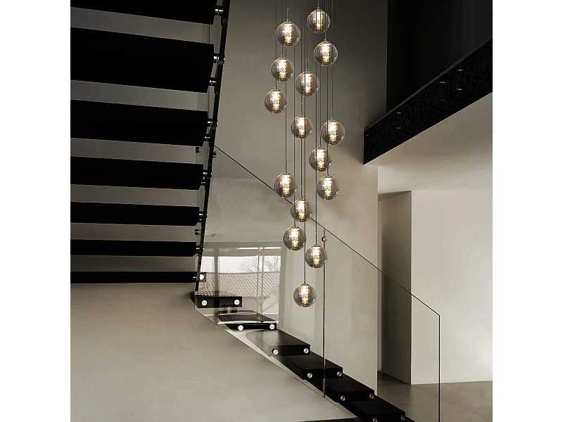 NETTLIFE Suspension Hauteur réglable table à manger Suspension en verre -Lampe suspendue Cage d'escalier Moderne Lustre à 15 flammes de