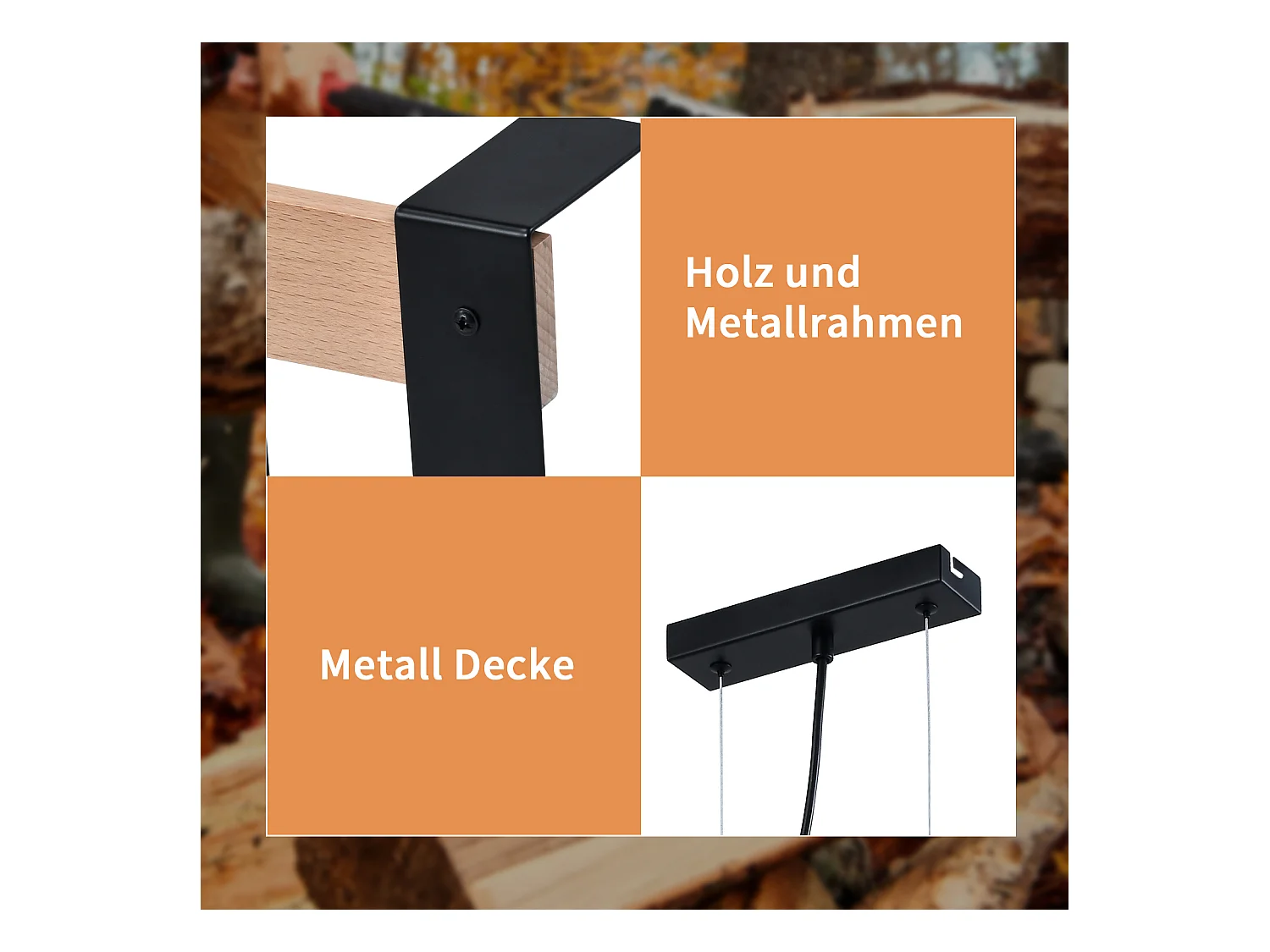 NETTLIFE Suspensión de lámpara para comedor vintage de madera negra E27, 5 llamas, mesa para comer industrial.