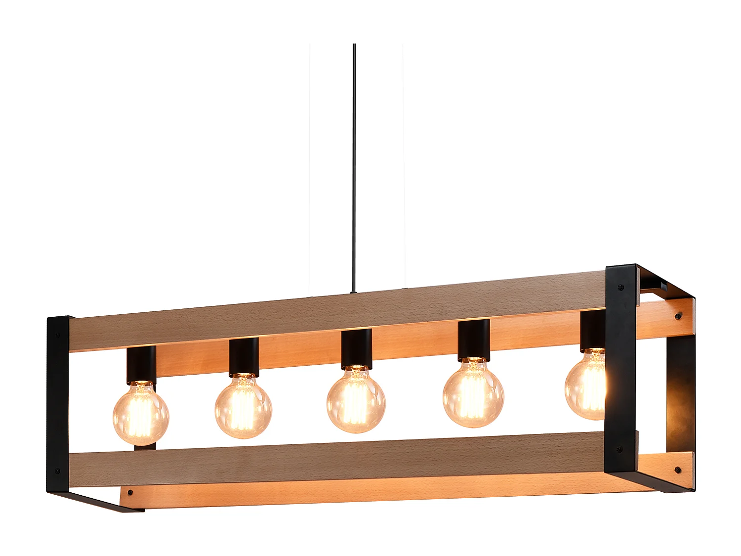 NETTLIFE Hanglamp - 5xE27 - zwart - hout Design - vintage eetkamerlamp - metalen hanglamp - in hoogte verstelbaar - voor eetkamer | keuken | woonkamer | restaurant
