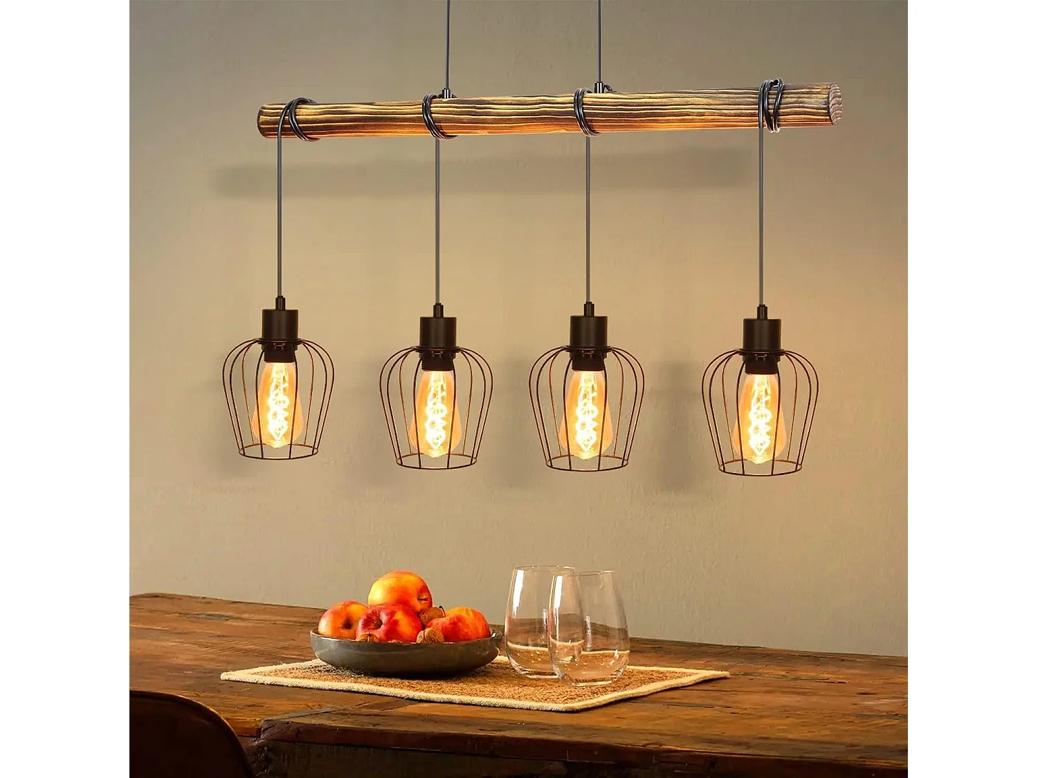 NETTLIFE Suspension rétro lampe à suspension vintage en bois industriel noir E27