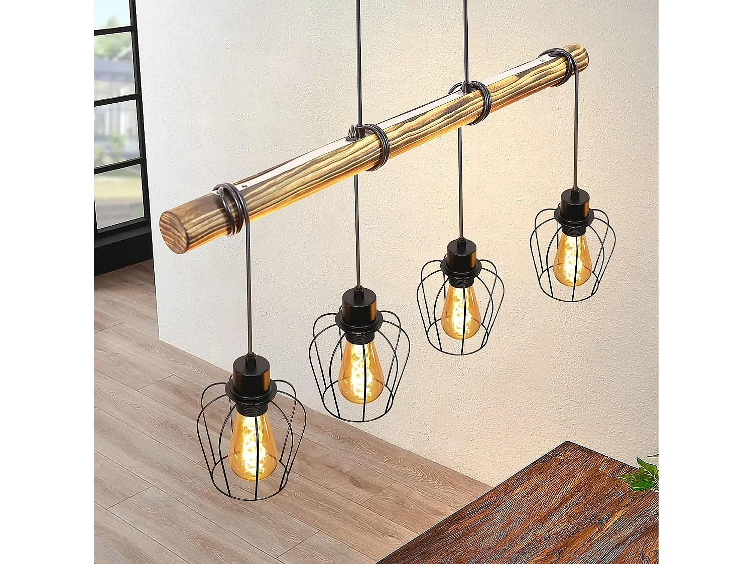 NETTLIFE Suspension rétro lampe à suspension vintage en bois industriel noir E27