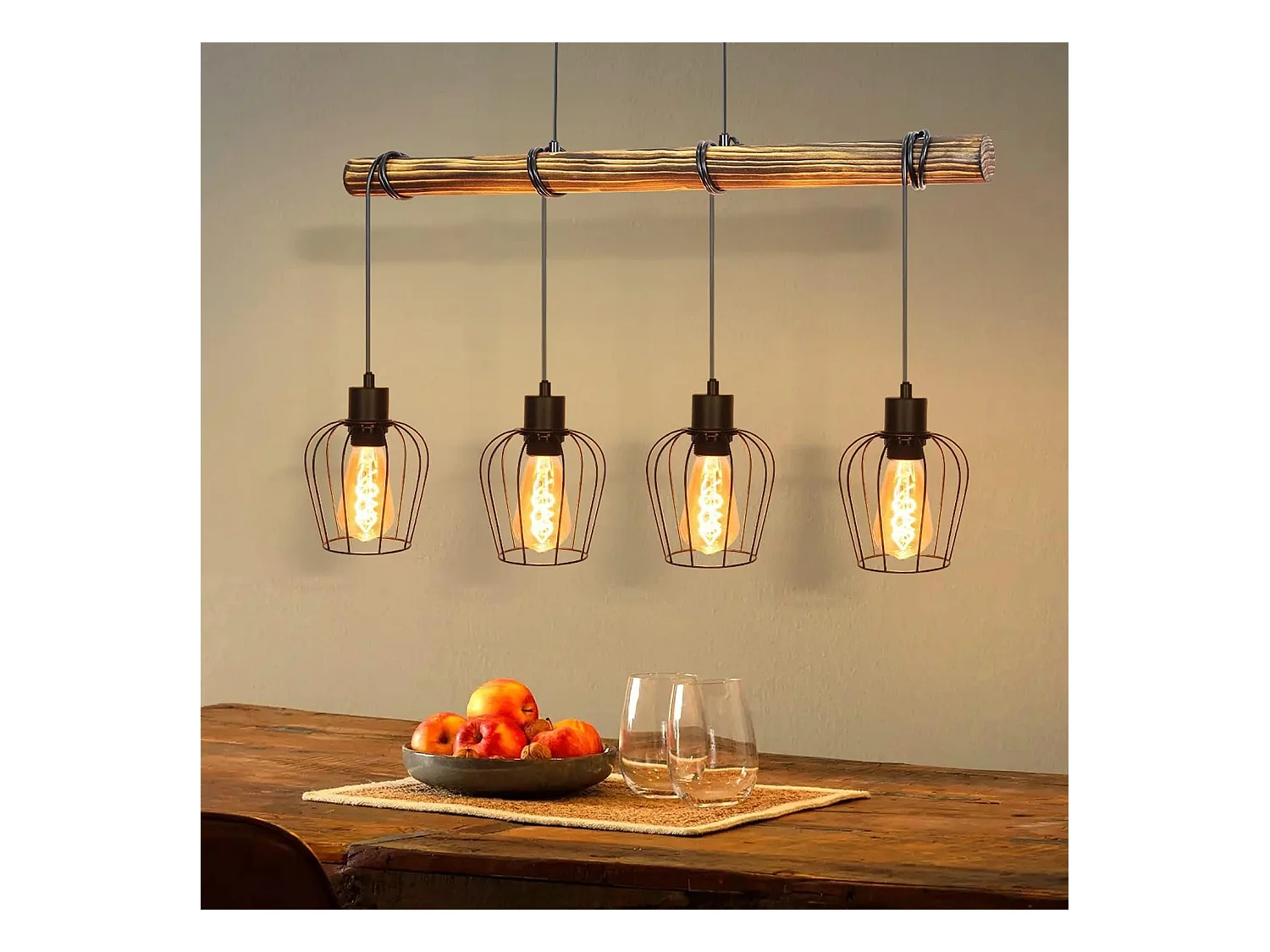 NETTLIFE Suspension rétro lampe à suspension vintage en bois industriel noir E27